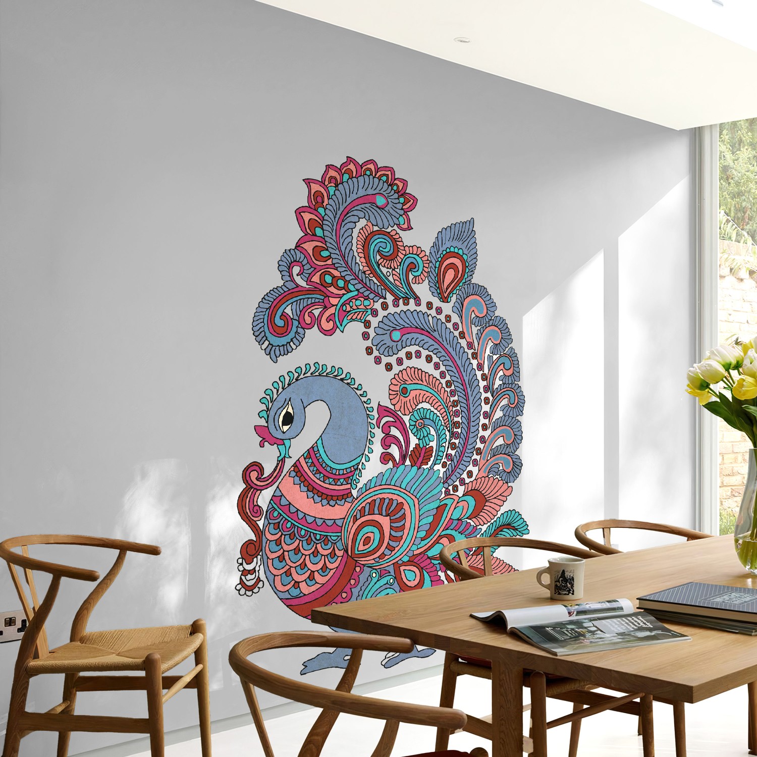 Peacock Gond folk art - vibrant colors and intricate patterns